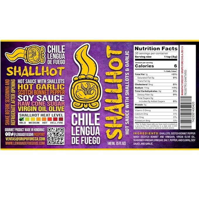 Hot Sauce | Chile Lengua de Fuego (Pack of 2, ShallHot) – Creamy Shallot & Garlic Hot Sauce with Olive Oil, Soy & Scotch Bonnet Peppers