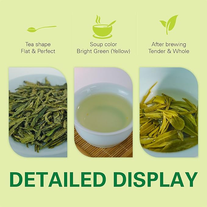 WT WEETEE Organic Longjing Green Tea, Organic Dragonwell Tea Loose Leaf 4oz (114g), Natural Bean Aromatic Lung Ching Dragon Well