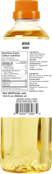 Soeos Mirin Cooking Wine, 16.9 fl oz (2 * 500ml) Pack of 2, Traditional Rice Wine, Authentic Natural Sugar Cooking Wine, Sweet Rice Wine for Cooking and Condiments, Premium Mirin Cooking Wine.