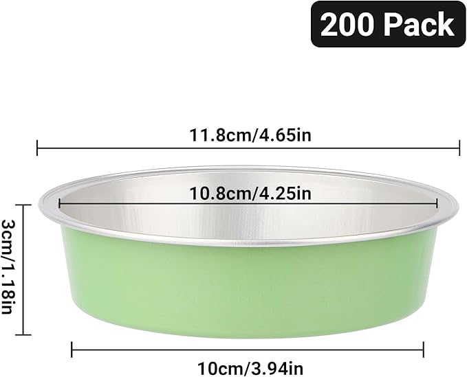 Beasea Disposable Aluminum Ramekins, 200 Pack 4 Inch 7.3oz 215ml Disposable Baking Foil Cups No Lids Mini Ramekin Cup Cupcake Aluminum Baking Cups for Party - Pea Green
