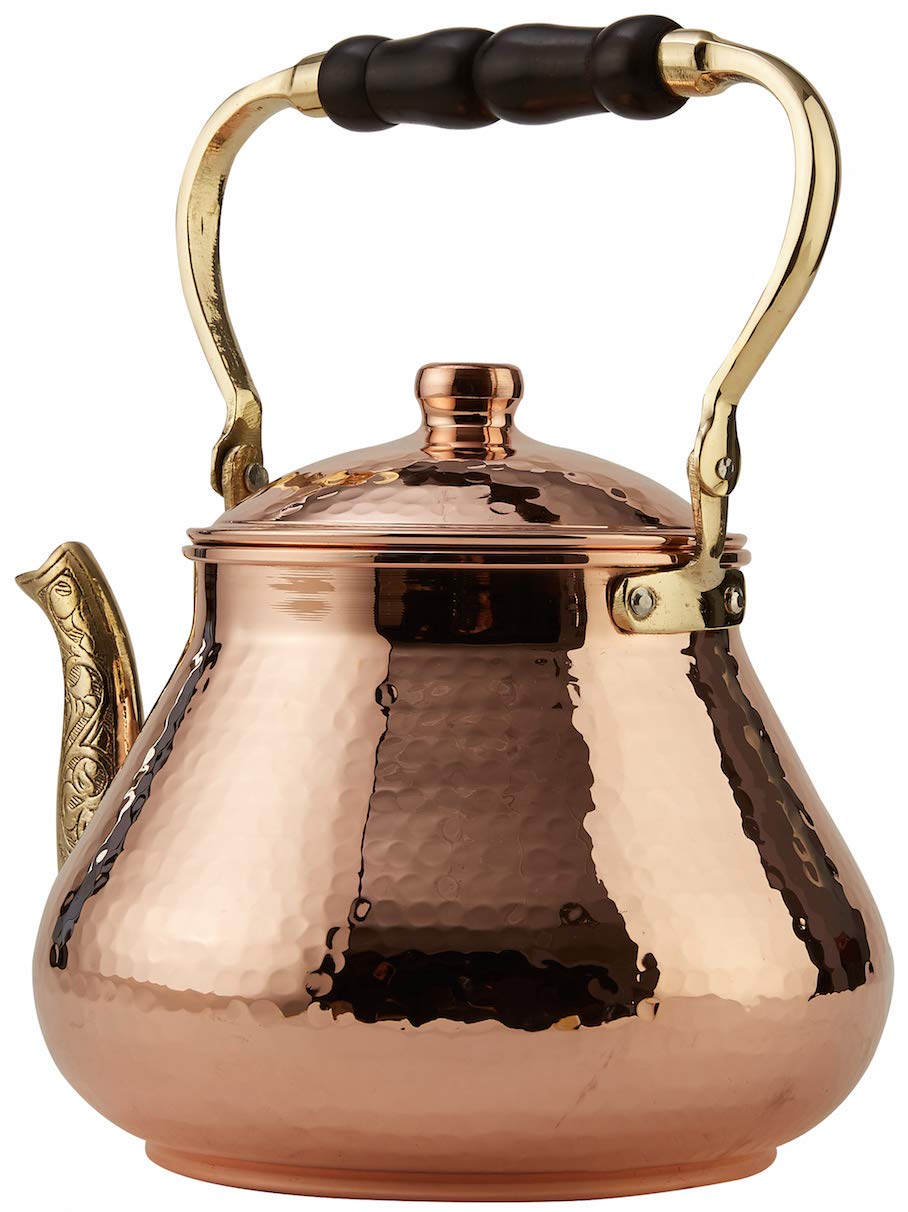 DEMMEX Large Copper Teapot, 1mm Thick, Hammered, Handcrafted in Turkey, 3 Quarts (2.8L)