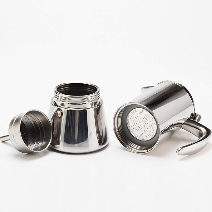 Stovetop Espresso Maker, Stainless Steel Moka Pot, Italian Style Coffee Maker, Espresso Pot For 6 Cups, 300ml (Silver)