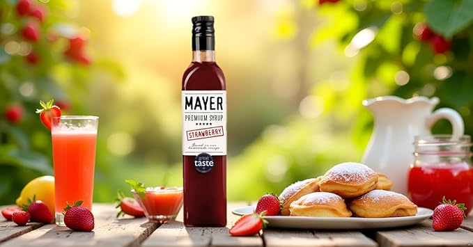 Mayer Premium Hungarian Strawberry Syrup ??Award-Winning Artisan Fruit Syrup, All-Natural, Over 50% Real Strawberries, Vegan, Gluten-Free ??Perfect Coffee Syrup & Dessert Topping (2 Pack)
