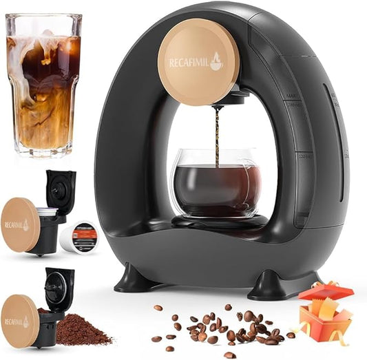 MINI Q 2-in-1 Single Serve Coffee Maker - Brew K-Cups or Ground Coffee (4-8 oz) - Compact Americano Coffee Brewer with Reusable Filter (Black)