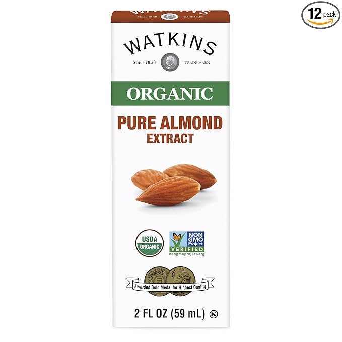 Watkins Organic Almond Extract, No Artificial Colors or Flavors, Kosher, USDA Certified Organic, Gluten Free & Non-GMO, 2 Fluid Ounce (Pack of 12)