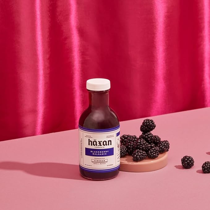 Haxan Ferments Blackberry Balsamic Vinegar - 12-Month Aged, Living Unpasteurized Vinegar | Sweet & Tart with 5% Acidity | Perfect for Dressings, Glazes, & Sauces