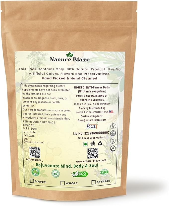 Nature Blaze Ayurveda Paneer Phool | Paneer Doda/DODI | Withania Coagulans Whole 4 Oz (114Gm / 0.25lb)