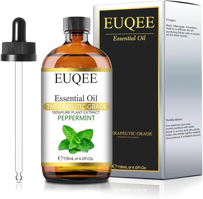 Peppermint Essential Oil 118 ml Pure Peppermint Oil with Glass Dropper, Great for Aromatherapy, Diffuser, Soap Candle Making - 4Fl. Oz