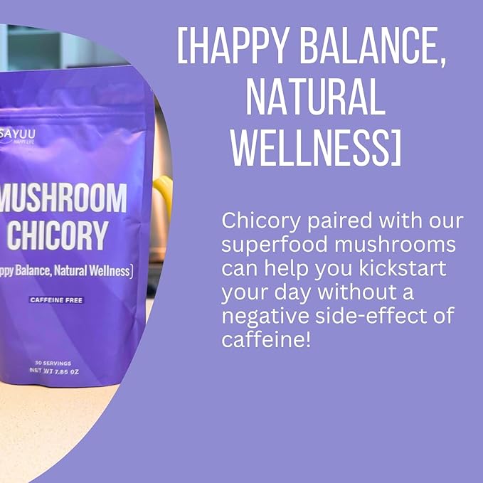 SAYUU Mushroom Chicory Blend ??Caffeine-Free Coffee Alternative with Lion's Mane, Reishi, Turkey Tail ??Supports Digestion, Focus & Immunity ??Vegan & Eco-Friendly, 30 Servings