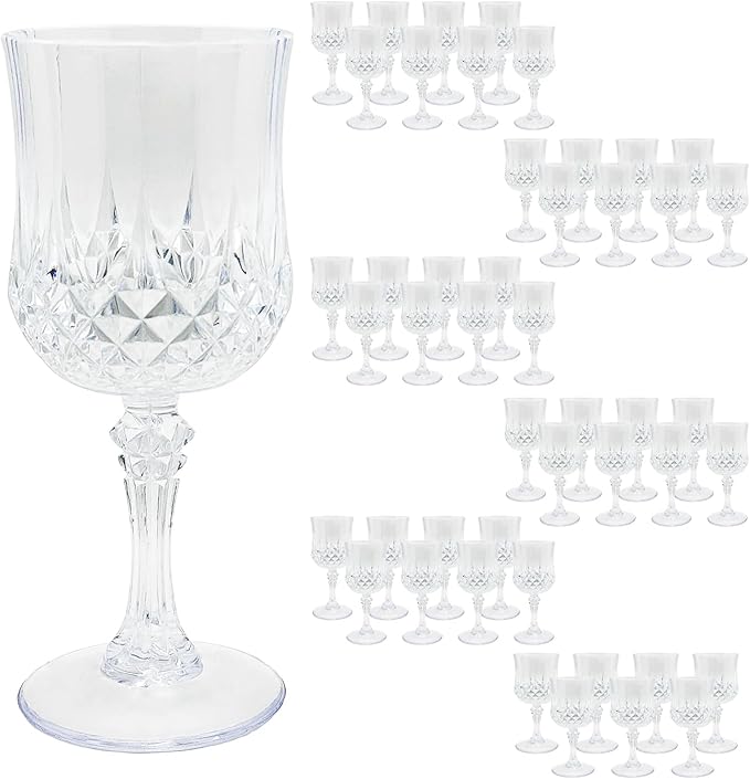 48 PCS Plastic Wine Glasses Clear,Reusable Plastic Wine Glasses,White Goblet Glass,Durable and Sturdy Cups Can Be Used for Various Parties Such as Weddings!