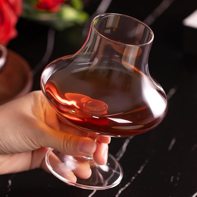 KAMMAK Short Glasses,9.4oz Crystal Cognac Glasses Set of 2, Brandy Glass with Short Stem, Elegant Clear Snifters Glasses Ideal for Outdoor, Wedding, Party, Birthday, Anniversaries, Christmas