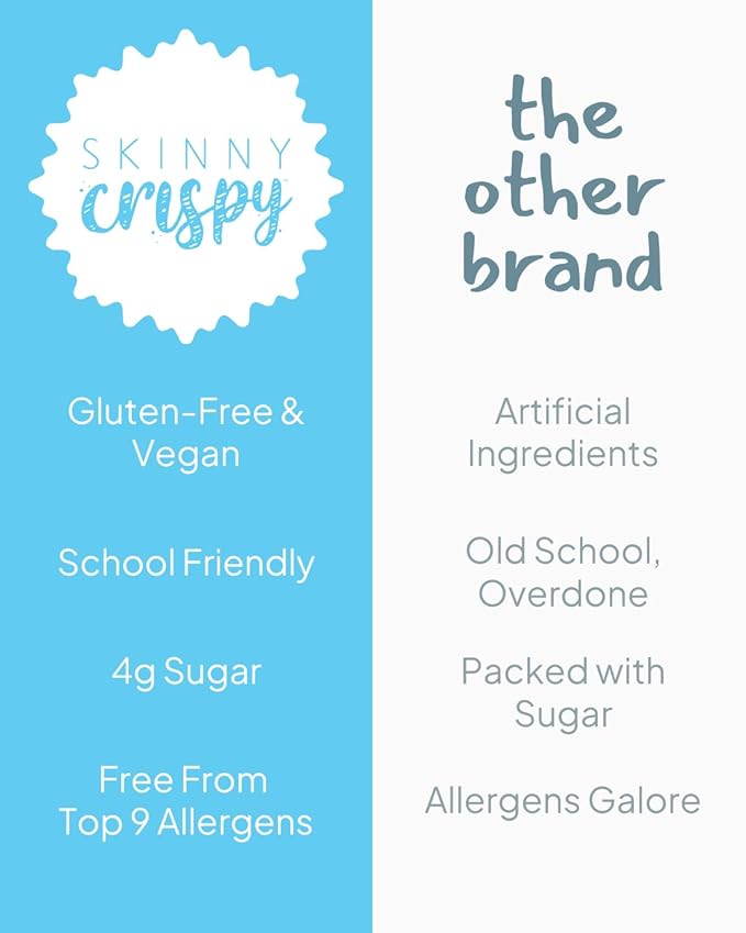 Skinny Crispy Original Vanilla Rice Treats ??Low Sugar (4g), Vegan, Gluten-Free, Dairy-Free, Non-GMO, Top 9 Allergen-Free, Healthy Snack Bars, 10 Count
