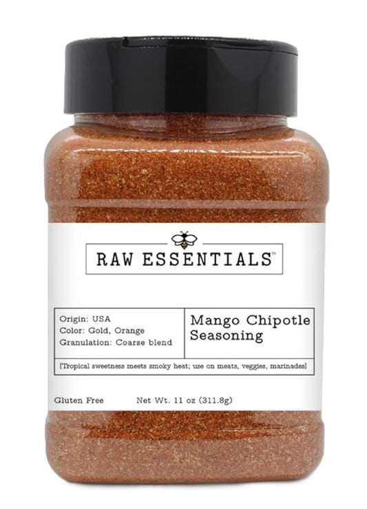 Raw Essentials Mango Chipotle Seasoning ??A Sweet, Savory, and Smoky Flavor Perfect for Grilling, Roasting, and More ??Gluten-Free ??11 Ounce Bottle