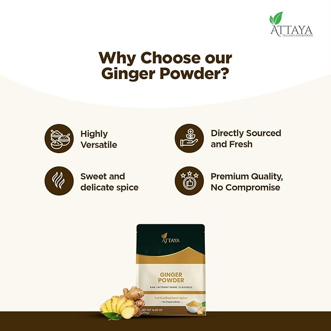 Attaya Ground Ginger powder, 14 OZ | Premium Source for Spice & Seasoning | Great for Baking, Cooking & Tea | Additive Free, Non-GMO, Bulk Supply