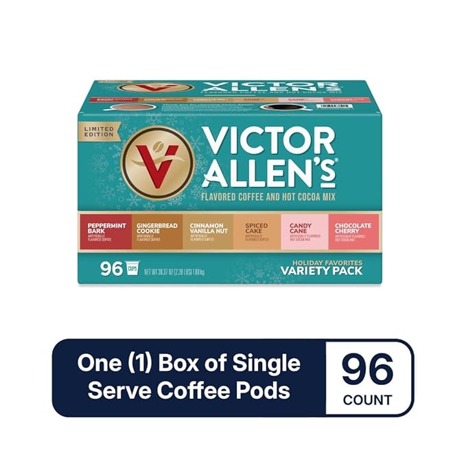 Victor Allen's Coffee Holiday Favorites Coffee & Hot Cocoa Variety Pack, 96 Count, Single Serve Cups & Coffee Pods for Keurig K-Cup Brewers