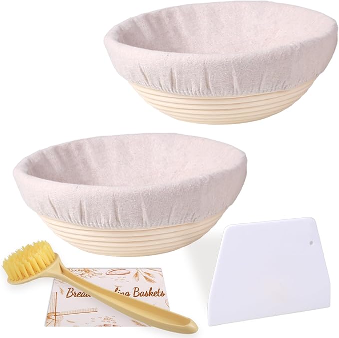 Banneton Bread Proofing Basket Set of 2, 9 Inch Round Sourdough Bread Baking Supplies, Bread Making Starter Kit, Proofing Baskets for Baking, Perfect Baker's Gift Set