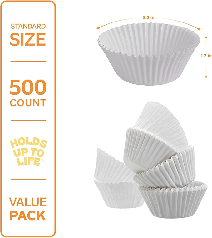 GUSTO White Cupcake Liners [500 Count] - Grease-Proof, Food-Grade Baking Cups - Standard Muffin Liners for Cupcakes, Muffins, Mini Cakes & More - Oven, Microwave, Freezer Safe - Formerly Comfy Package