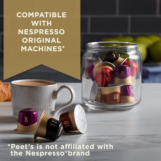 Peet's Coffee, Medium Roast Decaf Espresso Capsules, Compatible with Nespresso Original Machine - Decaf Ristretto Intensity 10, 100 Count (10 Boxes of 10 Espresso Capsules)