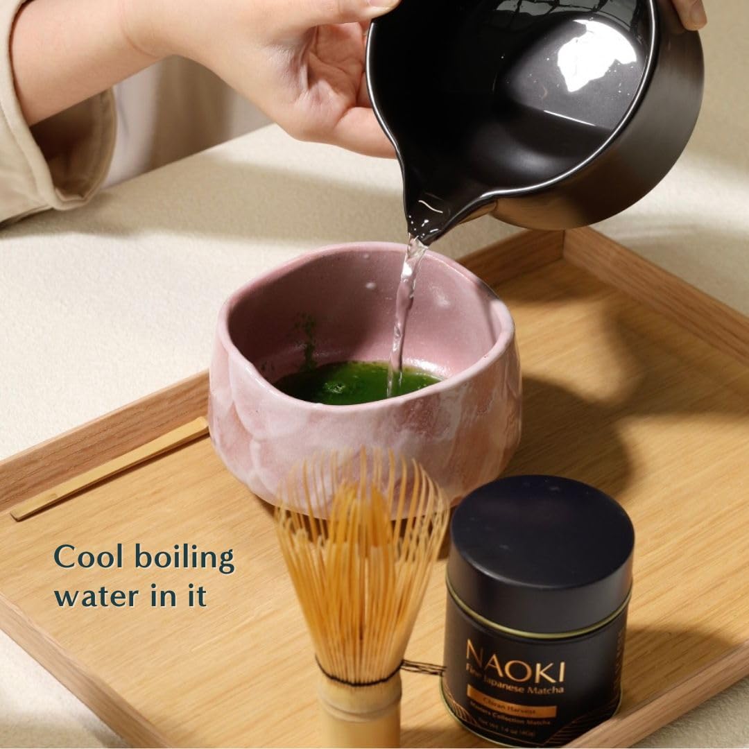 Naoki Matcha Traditional Ceramic Chawan Matcha Tea Bowl with Pour Spout Set