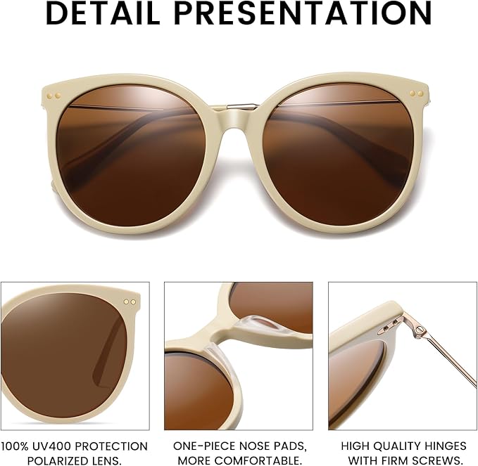 DUCO Oversized Polarized Sunglasses Womens Trendy Mirrored Shades Retro Round Vintage Light Weight UV400 Sun Glasses W016