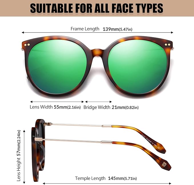 DUCO Oversized Polarized Sunglasses Womens Trendy Mirrored Shades Retro Round Vintage Light Weight UV400 Sun Glasses W016