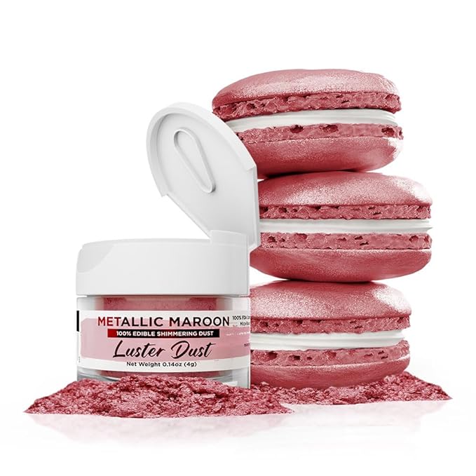 Luster Dust - Metallic Maroon (4g 1x Jar) | Edible Vegan Dust & Paint for Cake Decorating, Ice Cream, Desserts, Cocktails and Beverages by Bakell