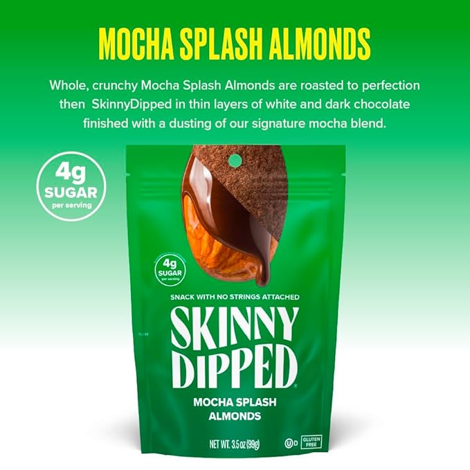 SkinnyDipped Peppermint and Mocha Splash Almonds Variety Pack Bundle, Healthy Snack, Plant Protein, Gluten Free, 3.5 oz Resealable Bags, Pack of 5, Limited Edition