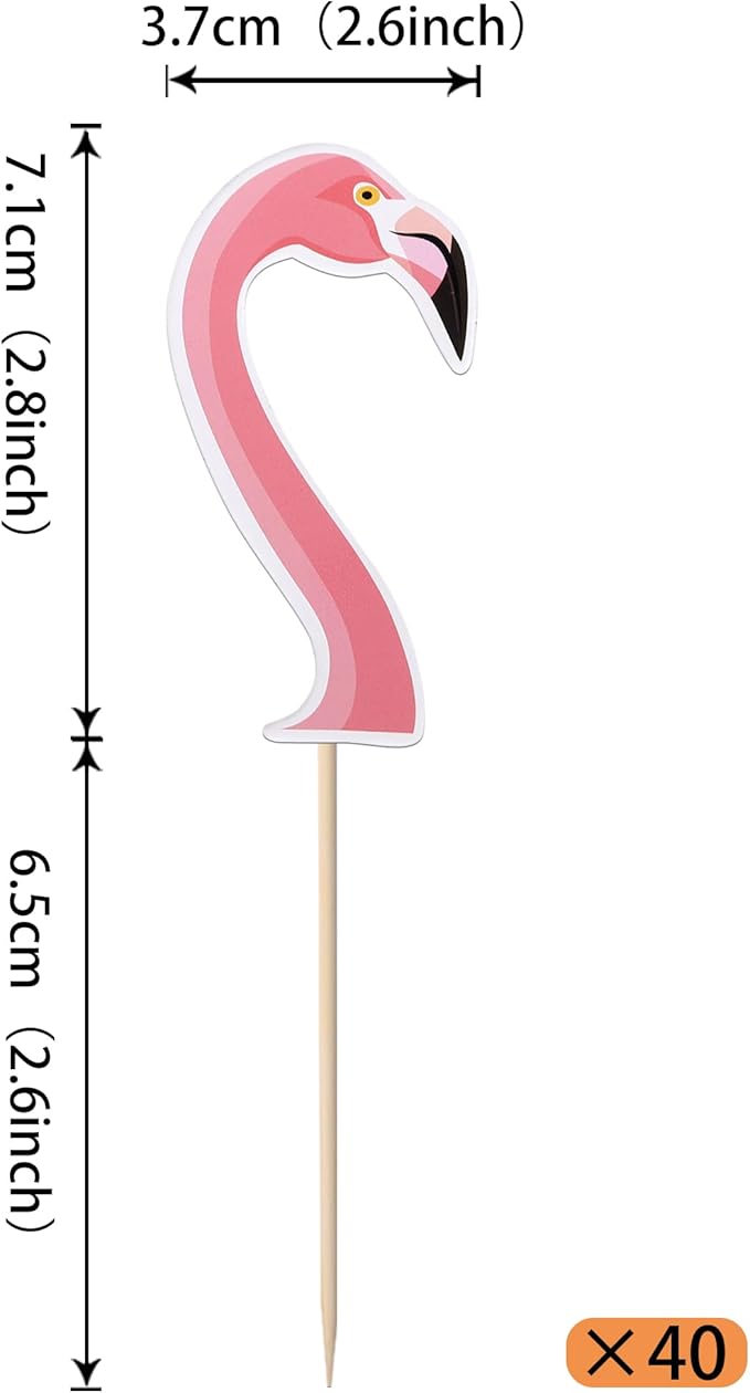 40 Pack Flamingo Cupcake Toppers Tropical Cupcake Picks for Baby Shower Flamingo Summer Hawaiian Beach Theme Birthday Wedding Party Cupcake Decorations Supplies Pink