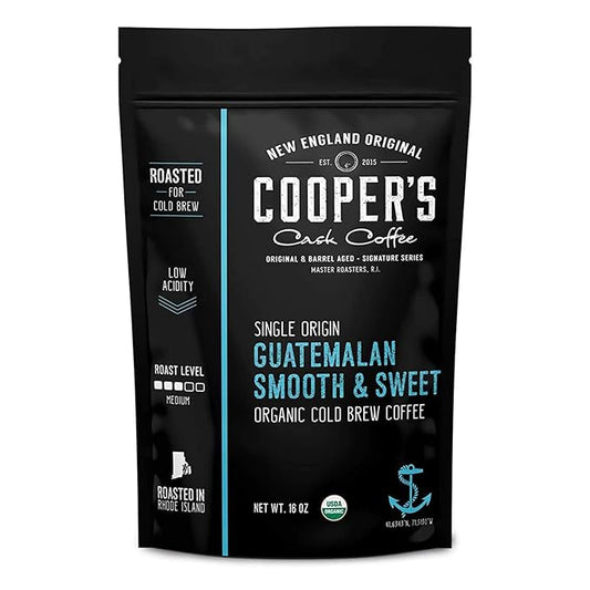 Organic Cold Brew Coffee - Guatemalan Coffee Beans Crafted For Cold Brewing - Whole Bean, Medium Roast, 16oz (Whole Bean)