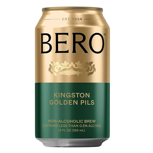 BERO Kingston Golden Pils Non-Alcoholic Beer, 6-Pack Lager-Style Craft Brew, NA Beer by Tom Holland, Golden Taste, Alcohol Alternative Beverages, Drink for Any Occasion