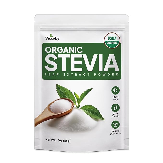 Viccoky Organic Stevia Powder 3oz (86g), Pure Stevia Extract Powder, Sugar-Free & 0 Calories, No