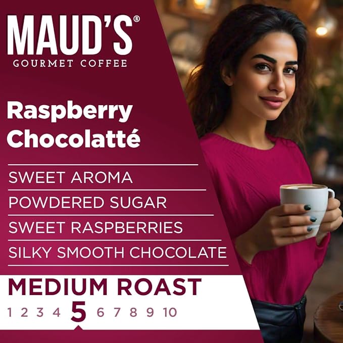 Maud's Raspberry Chocolate Flavored Instant Coffee, 26 ct, 100% Arabica Coffee, Medium Roast, Instant Hot or Iced Coffee - Just add water