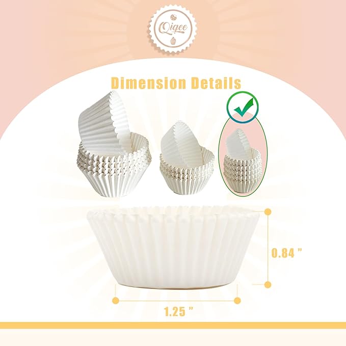 qiqee 600 Count Mini Cupcake Liners White Muffin Liners Food Grade Baking Cups Paper No Smells竊늆mall Sizeç«?"<div>