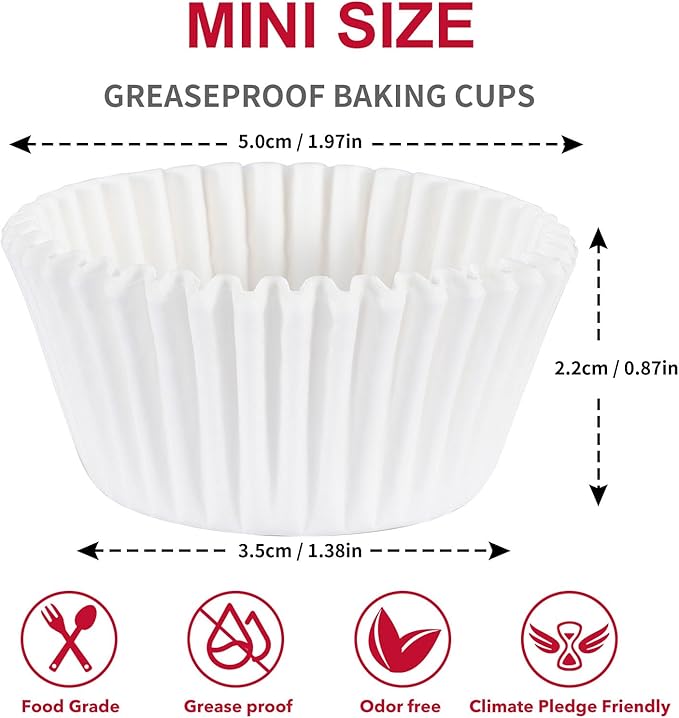[300Pcs] Caperci White Mini Cupcake Liners for Baking - Odorless Greaseproof Paper Muffin Baking Cups for Wedding Birthday Party Baby Shower Festivals (White)