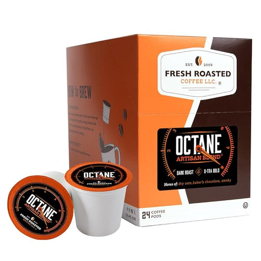 Fresh Roasted Coffee, Octane Italian Dark Roast, Artisan Blend, 24 Pods for K Cup Brewers