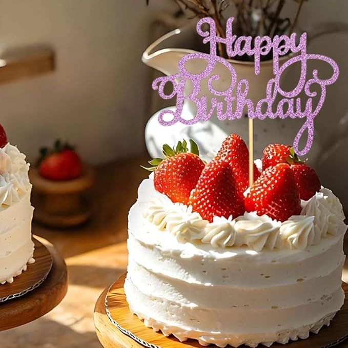 1 PCS Pink Birthday Cake Topper Happy Birthday Cake Toppers Happy Birth Cake Decorations Girls Women's Celebrating Anniversary Birthday Party Decorations