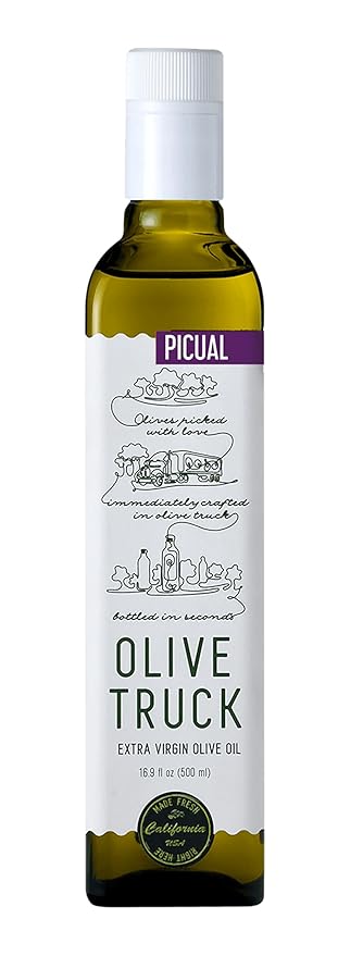 Olive Truck California Extra Virgin Olive Oil - Made from Early Harvest Olives, Authentic & Filtered, Glass Bottle, Cold-Pressed High Polyphenol Olive Oil - Picual (Spanish) 16.9 fl oz (Pack of 1)
