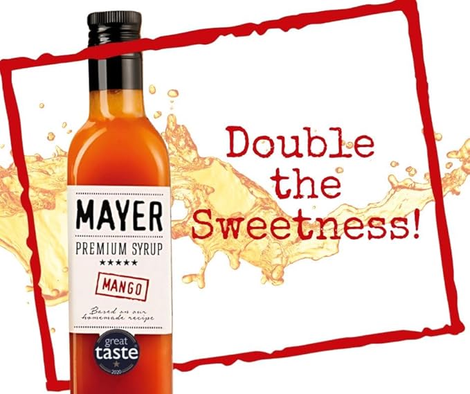 Mayer Premium Artisanal Mango Cocktail Syrup - Handcrafted in Hungary, Natural, Over 50% Real Fruits, Flavoring for Cocktails, Smoothies, Lemonade, Desserts - Zero Preservatives ( 16.9 Fl. Oz. x 2 Pack )