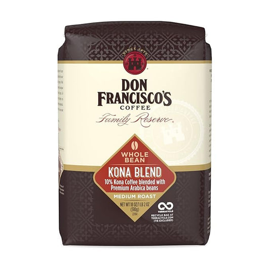 Don Francisco's Kona Blend Whole Bean Coffee, Medium Roast ??100% Arabica,18 oz Bag, Premium Coffee for Drip, Pour Over & French Press