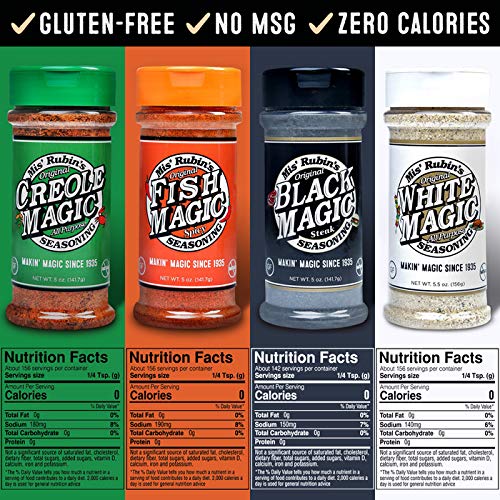 Mis Rubins Magic Seasoning Variety Pack - Black Magic, White Magic, Creole Magic, Fish Seasoning | Gourmet Spices Gift Set | All Purpose Seasoning Pack | MultiPack Seasoning Set 1x4 (5oz * 4)
