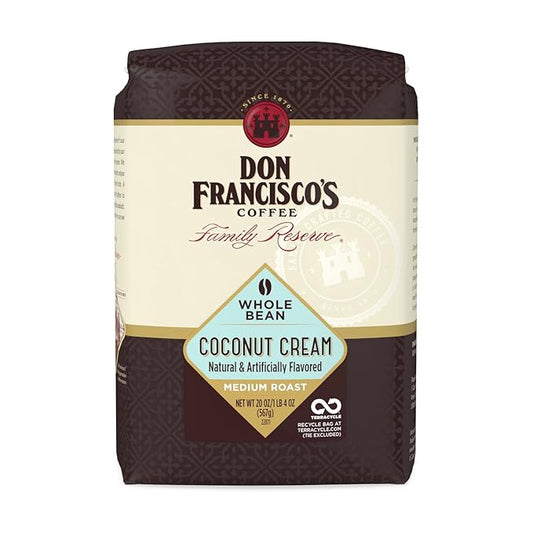 Don Francisco's Coconut Cream Whole Bean Coffee, Medium Roast ??Flavored 100% Arabica,20 oz Bag, Premium Coffee for Drip, Pour Over & French Press