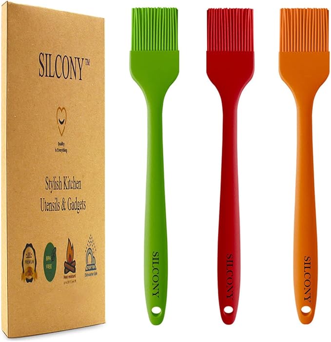10" Silicone Pastry Basting BIG SIZE Brushes Heat Resistant BPA Free for BBQ Grill Barbecue & Kitchen Baking Cooking Marinating Oil Brushes Soft Bristles Long Handle (3, 10 Inches)