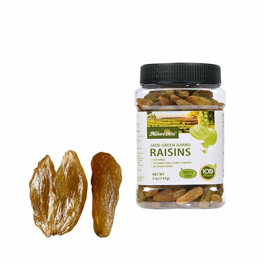 Naturebliss Premium Green Raisins, Long-Grain, Jumbo Seedless Grapes Dried Fruit Snacks, No Sugar Added, Non-GMO, Naturally Shade-Dried Raisins, Healthy Energy Snacks (6 OZ/Pack of 1)