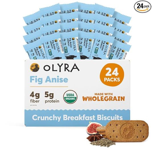Olyra Organic Breakfast Biscuits - Fig Anise - Healthy Snacks for Adults - Office Snacks - Healthy Cookies - High Fiber Snack - Natural Energy Breakfast Biscuit 24 Packs