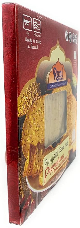 Rani Pappadums (Indian Lentil Wafer Snack) Punjabi Papad - Extra Hot, 7oz (200g) Approximately 15pc, 7 inches, Pack of 12 ~ All Natural | Gluten Friendly | NON-GMO | Vegan | Indian Origin
