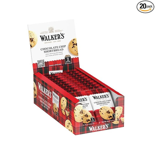 Walker's Shortbread Chocolate Chip Cookies, All-Butter Shortbread Cookies, 1.4 Oz Snack Packs (Pack of 20)