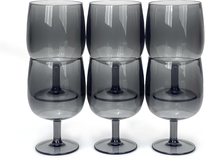 Yalin Set of 6 Unbreakable 12 oz Acrylic Plastic Wine and Water Tumbler Stackable Goblets. (Gray, 12 oz)