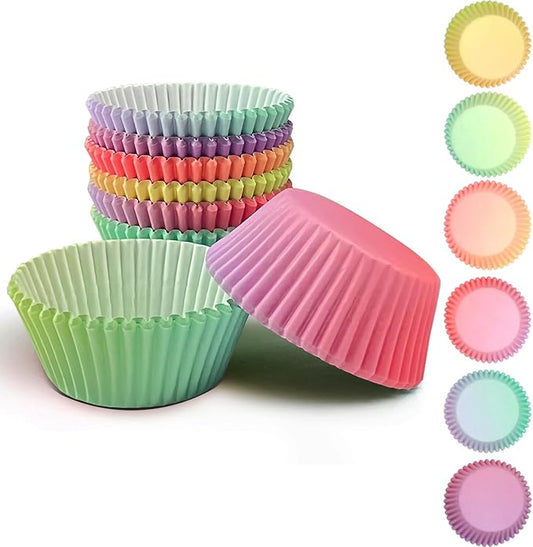 QiQee 300PCS Mini Gradient Cupcake Liners - 6 Designs Macaroon Gradient Cupcake Papers Baking Cups - Small Size