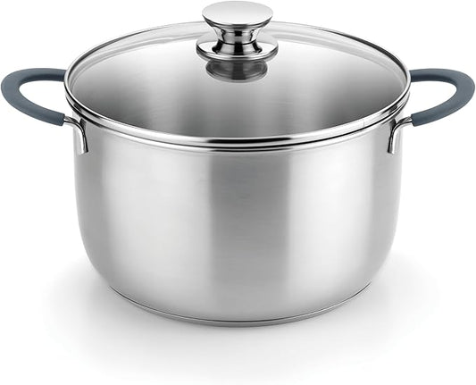 BRA COOKWARE Master Casserole w/Glass Lid | 8 inches - 2.4 quarts Professional Pot | Stainless Steel Casserole| All Heat Sources Compatible - Full Induction | PFAS Free Stock Pot | Shiny Finish
