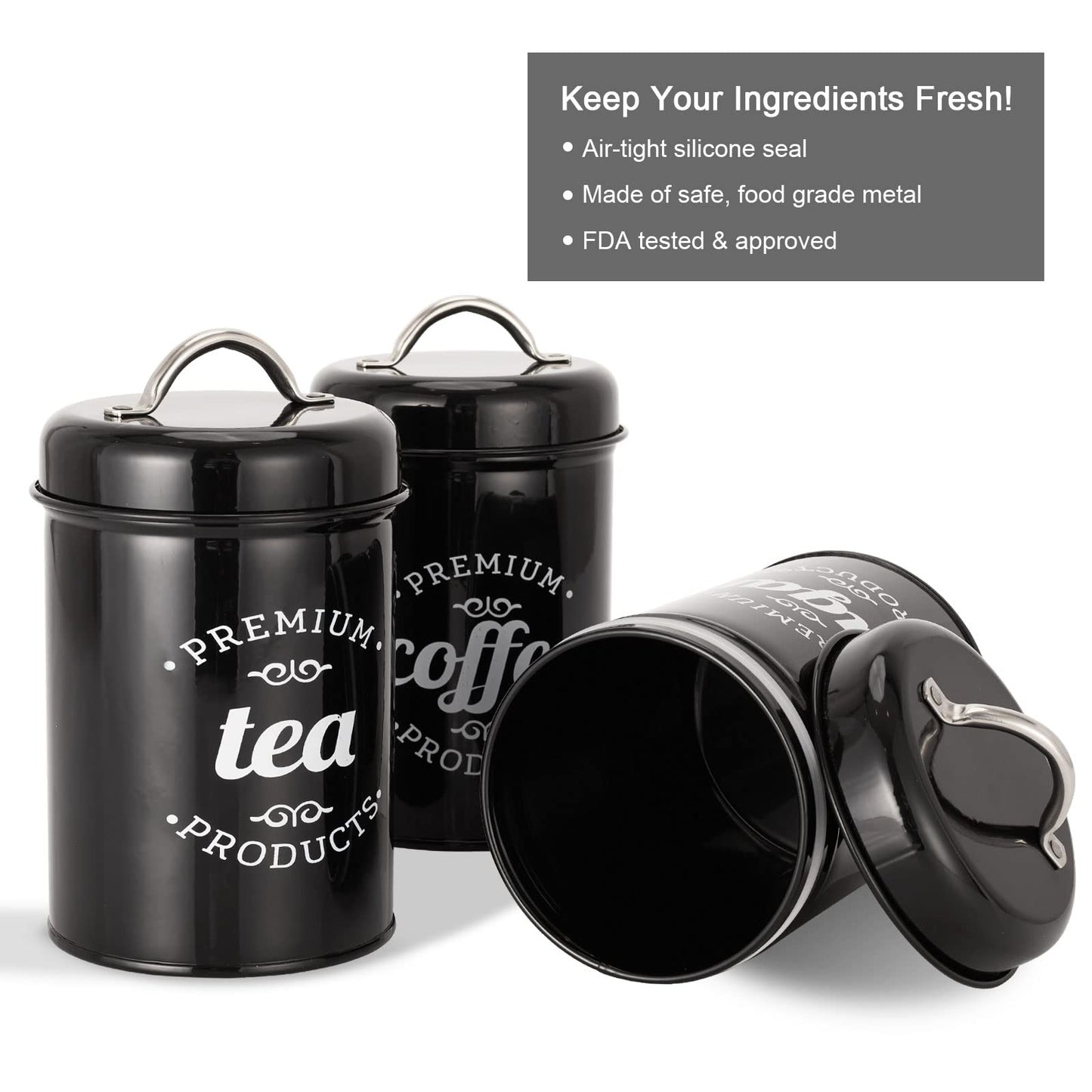 Dxlac 3 Piece Food Jars Canisters Sets, Airtight Coffee Container, Tea Organizer, And Sugar